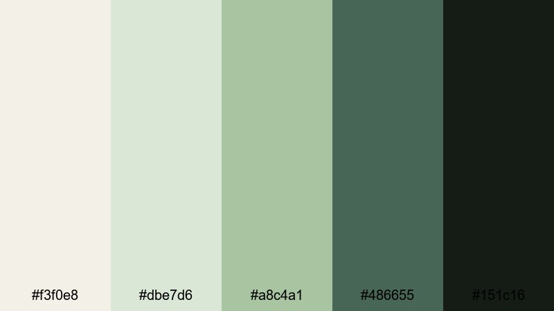 noir forest spotlight green cream color palette with hex codes