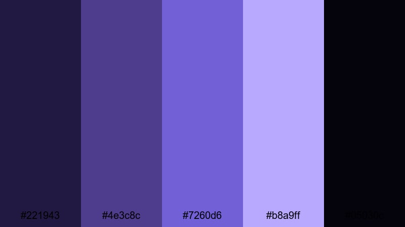noir indigo reverie blue violet color palette with hex codes