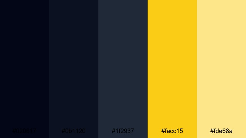 noir premiere credits gold blue color palette with hex codes