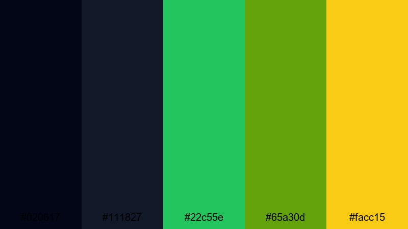 noir signal pulse black green yellow color palette with hex codes