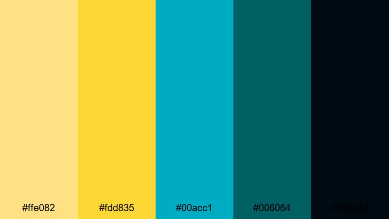 noir tropic contrast yellow teal color palette with hex codes