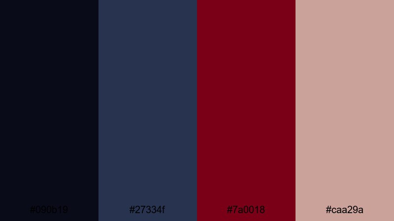 noir velvet premiere blue dark red color palette with hex codes