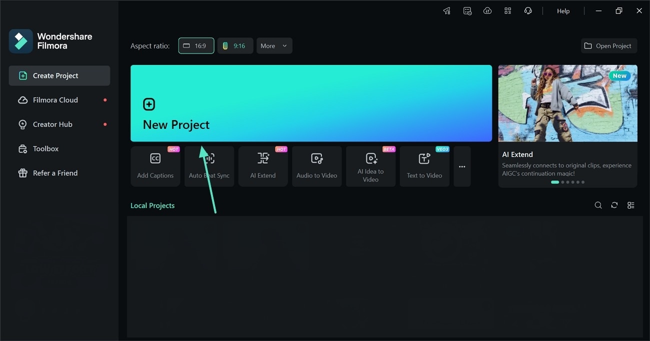 start new project on filmora