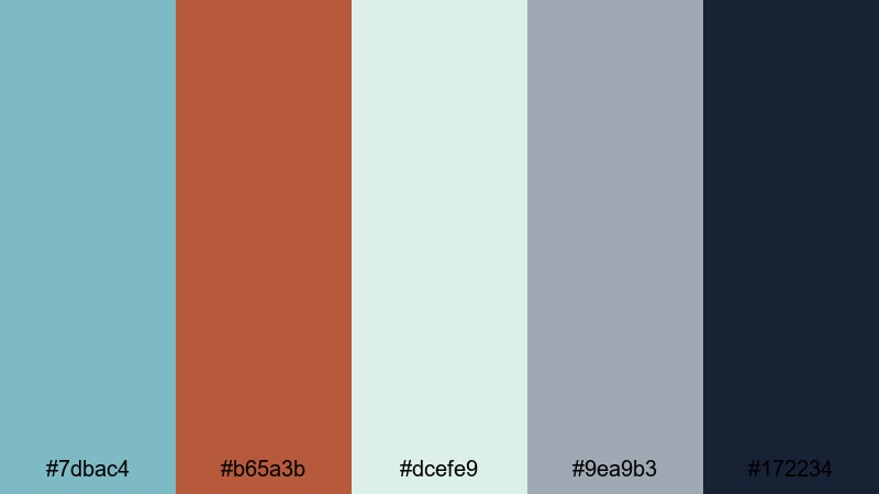 nordic rust tide teal rust color palette with hex codes