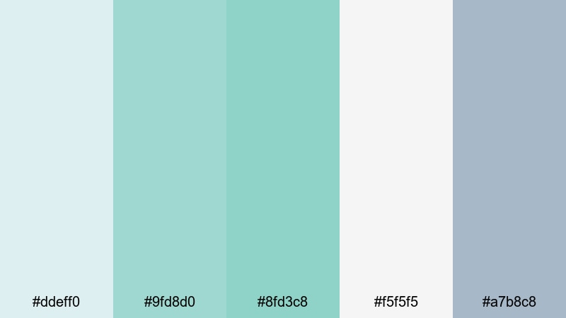 nordic studio mist pastel blue green color palette with hex codes