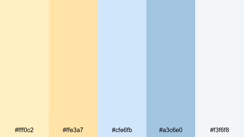 nordic sunny loft pastel blue yellow color palette with hex codes