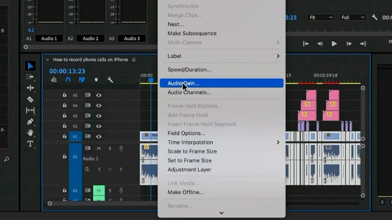 go to the audio gain window