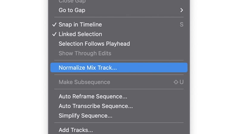 open the normalize mix track window