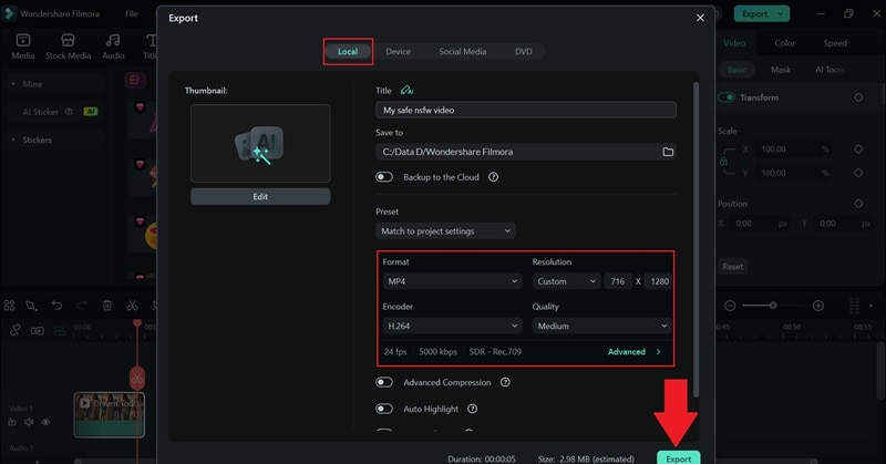 save and export your video