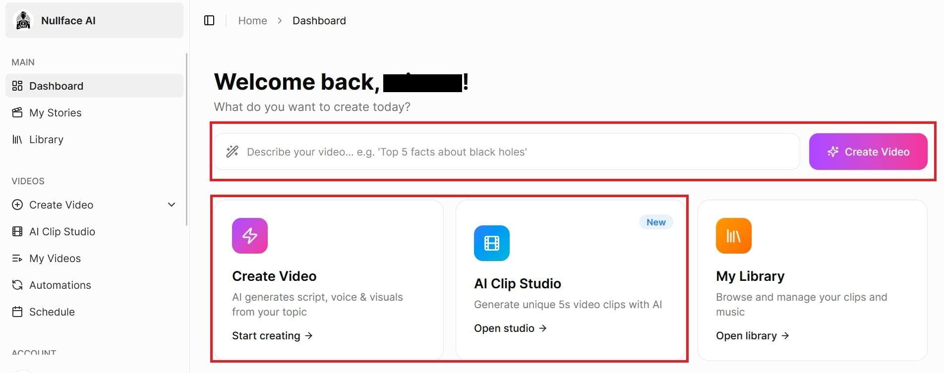 create ai video on nullface
