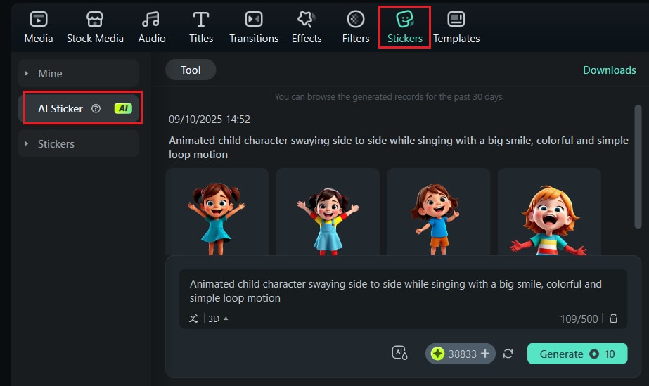 filmora ai sticker generator