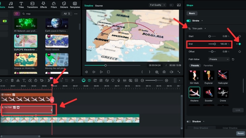 set the ending keyframe of the object