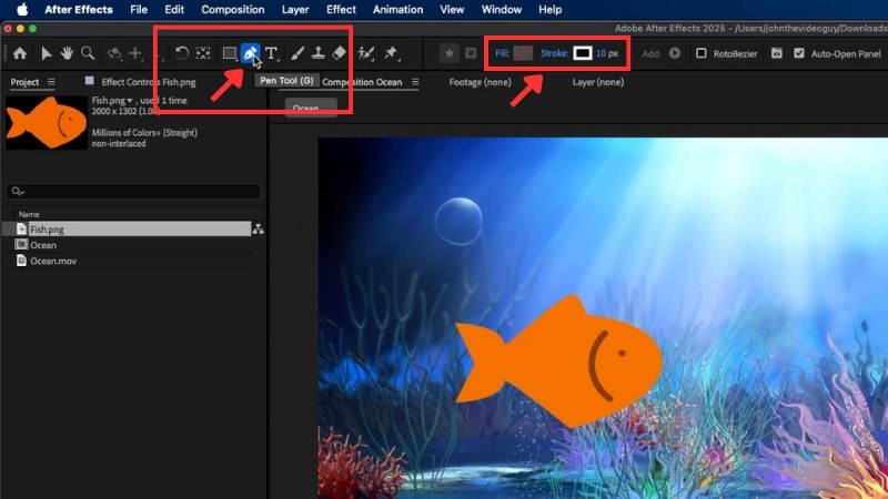 access the pen tool in after effects