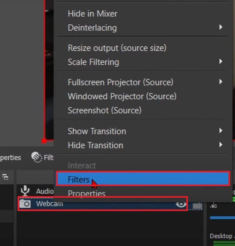 webcam filters in obs