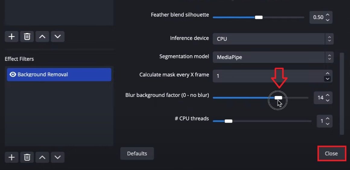 obs background blur settings