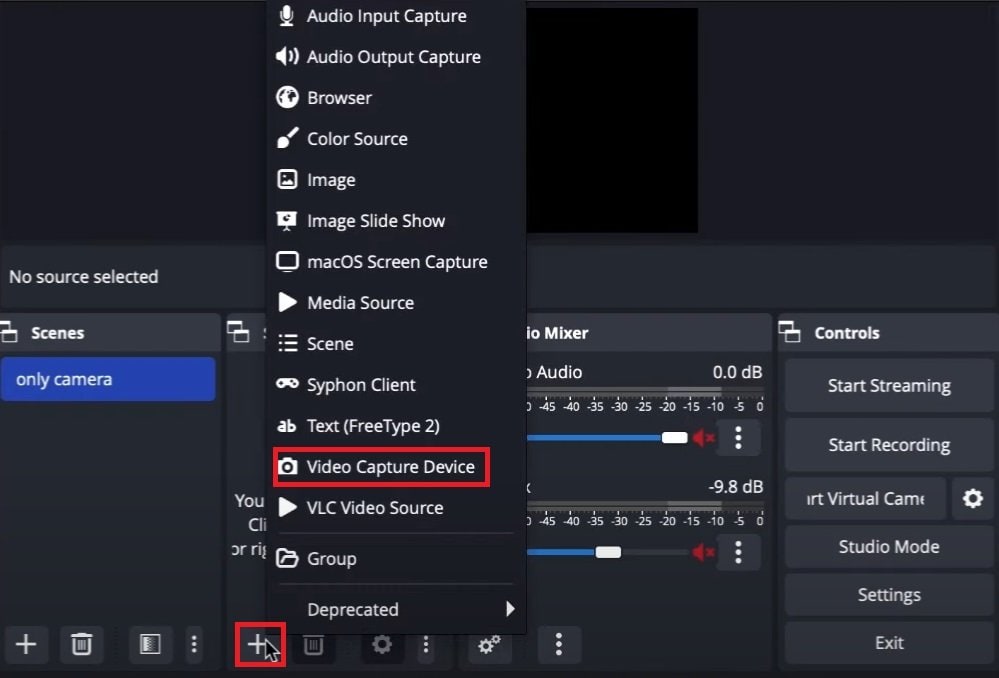 ajouter une source de capture vidéo