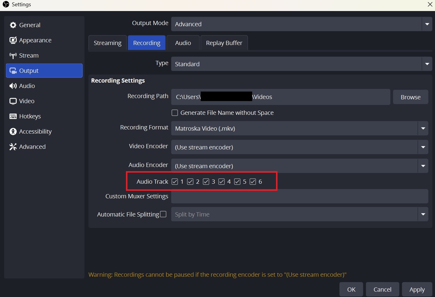 select audio track from settings