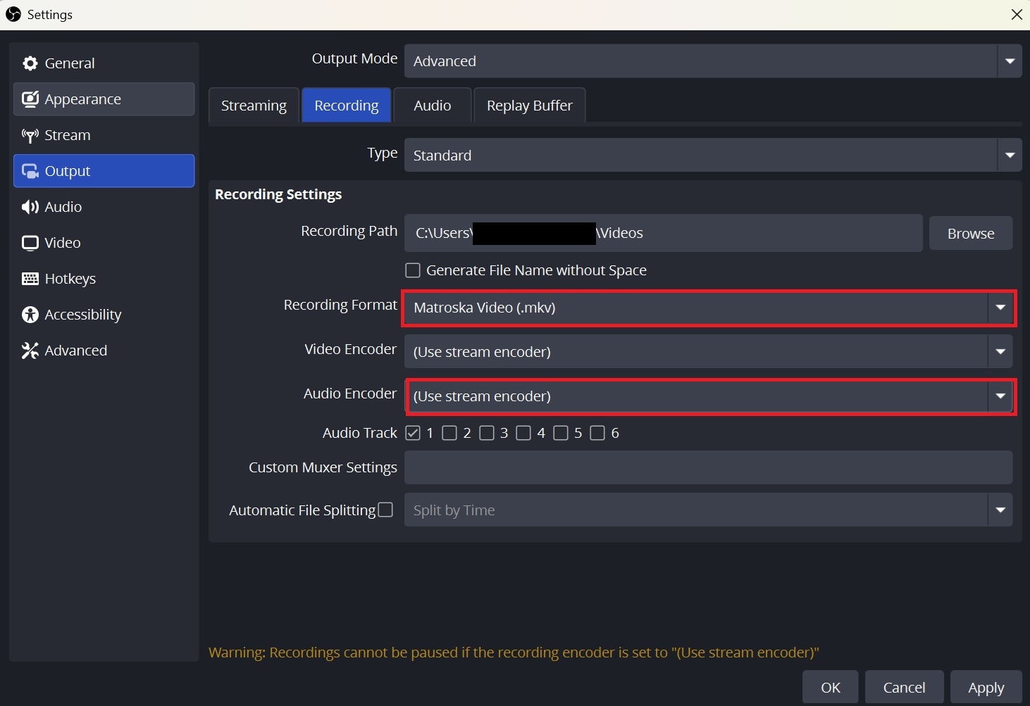 check output format in obs