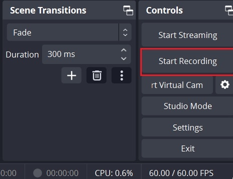 start recording screen and camera separately in obs