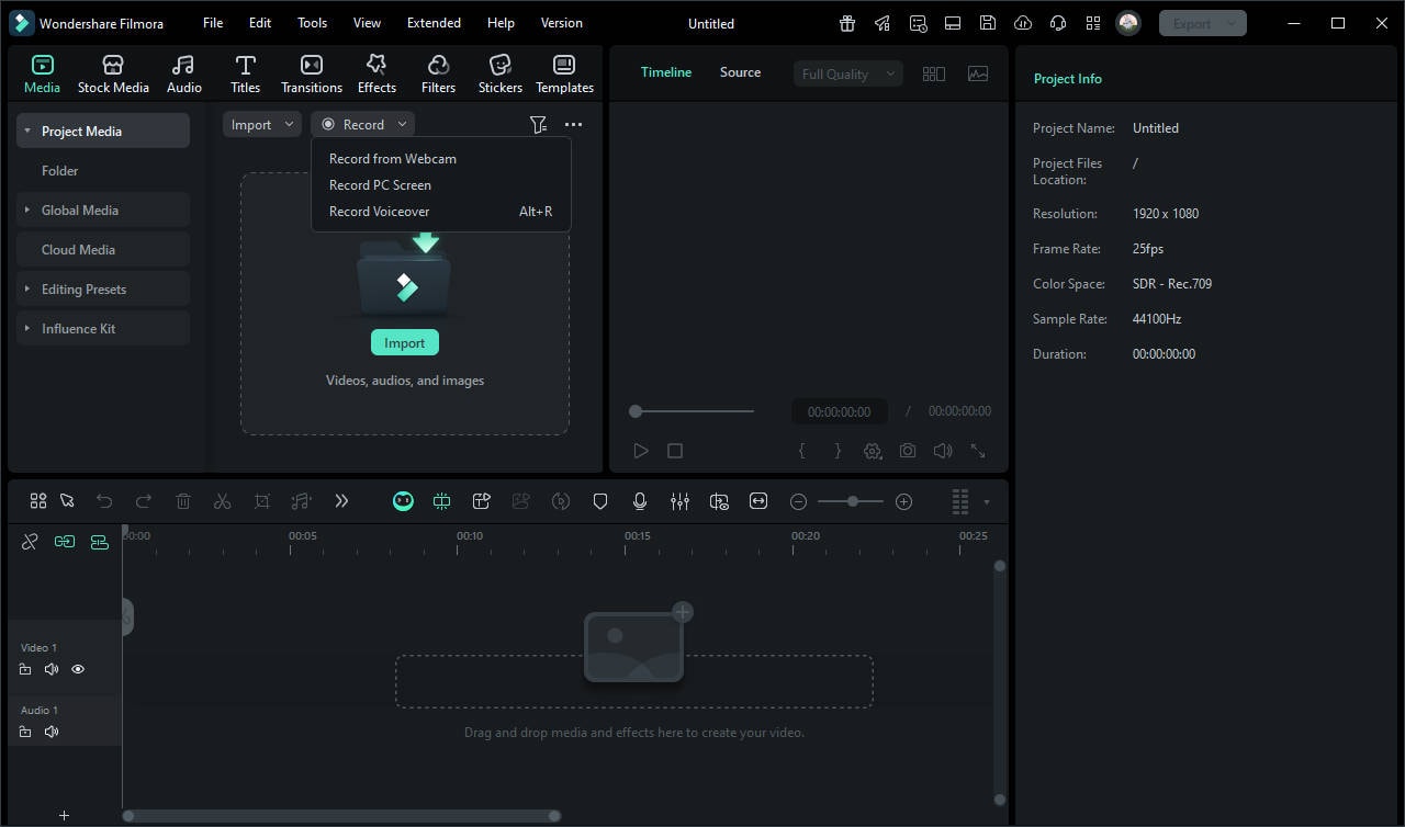 filmora choose recording type