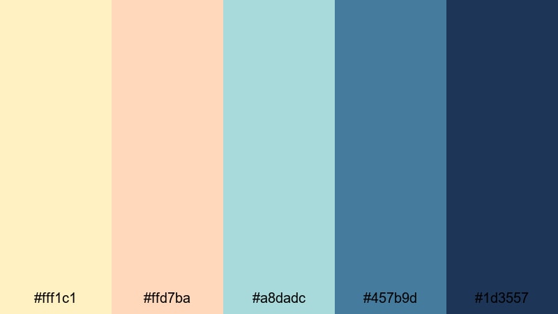 ocean porch sunrise yellow blue color palette with hex codes