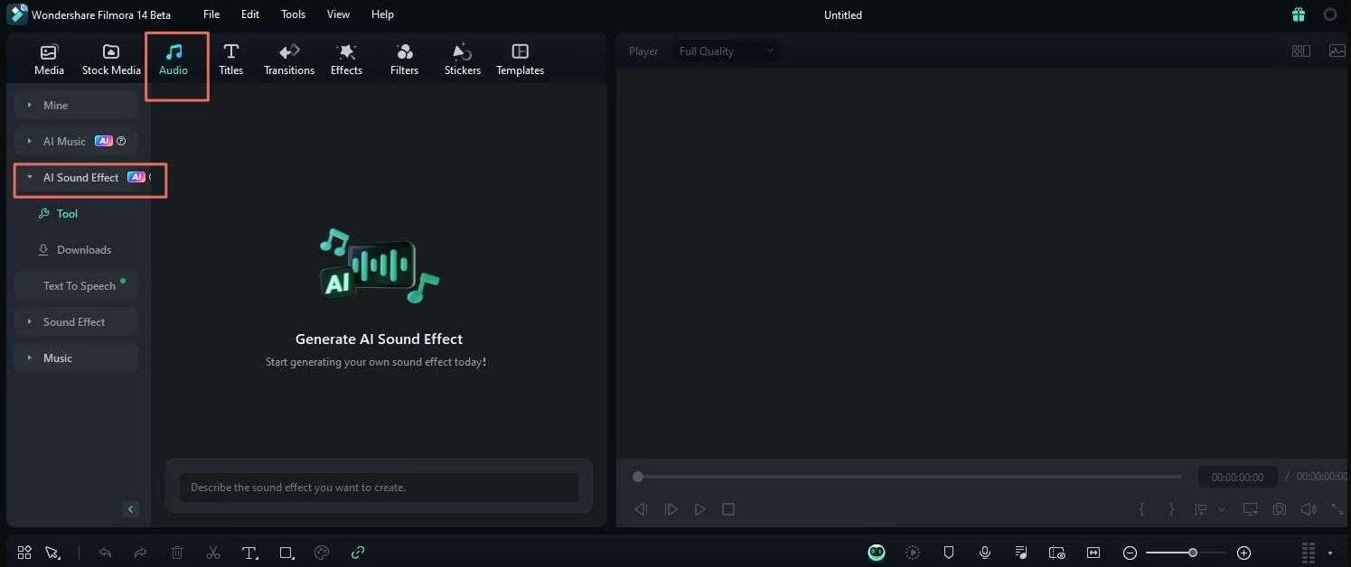 ouvrir l’outil d’effets sonores IA dans Filmora