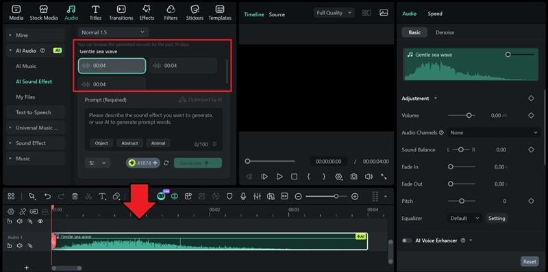 prévisualiser et ajouter un son d’océan IA