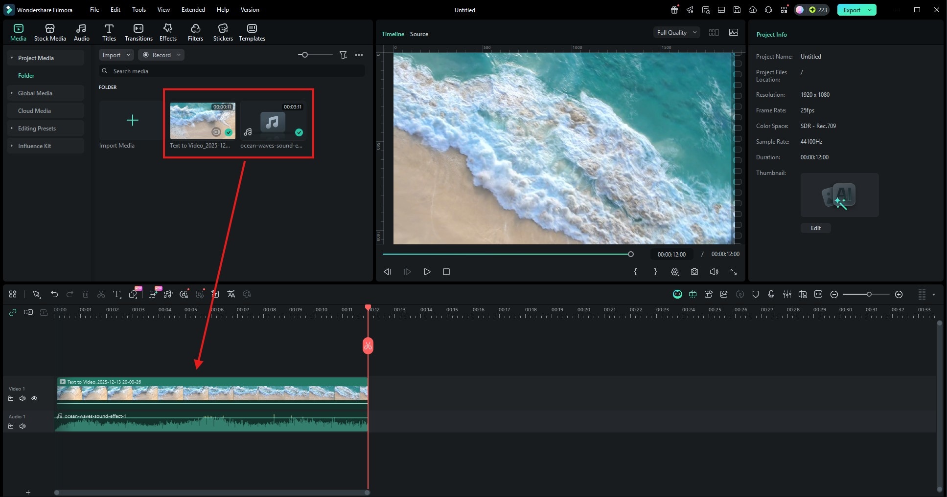 ajouter une vidéo IA à la timeline Filmora
