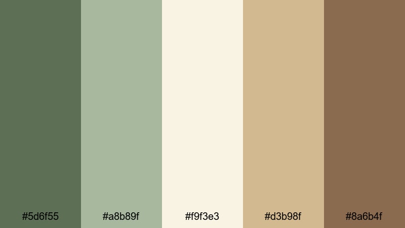 old botanical print moss green color palette with hex codes