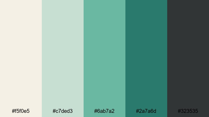 old film coastline turquoise green color palette with hex codes