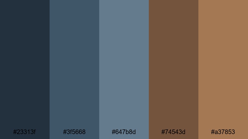 old film marina brown blue color palette with hex codes