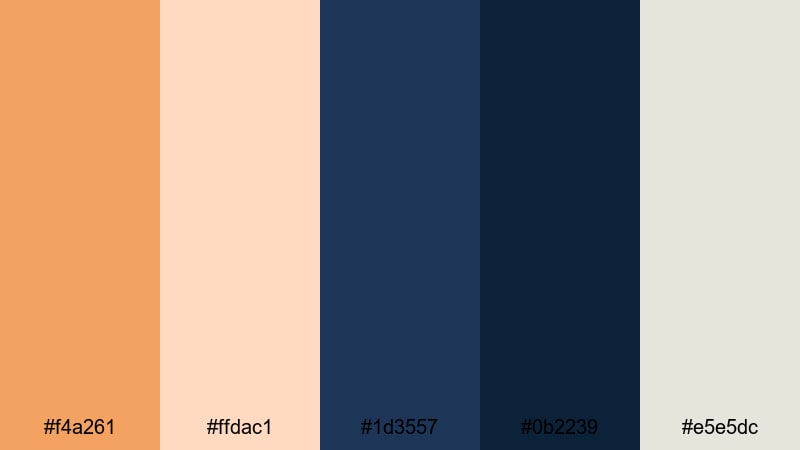 old film marina orange blue color palette with hex codes