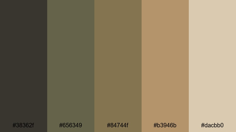 old film olive grain brown green color palette with hex codes