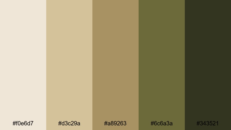 olive field walk khaki beige color palette with hex codes