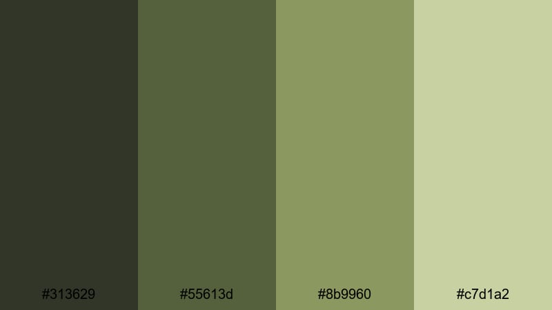 olive grid interface army color palette with hex codes