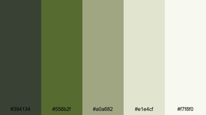 olive grid interface dark olive green color palette with hex codes