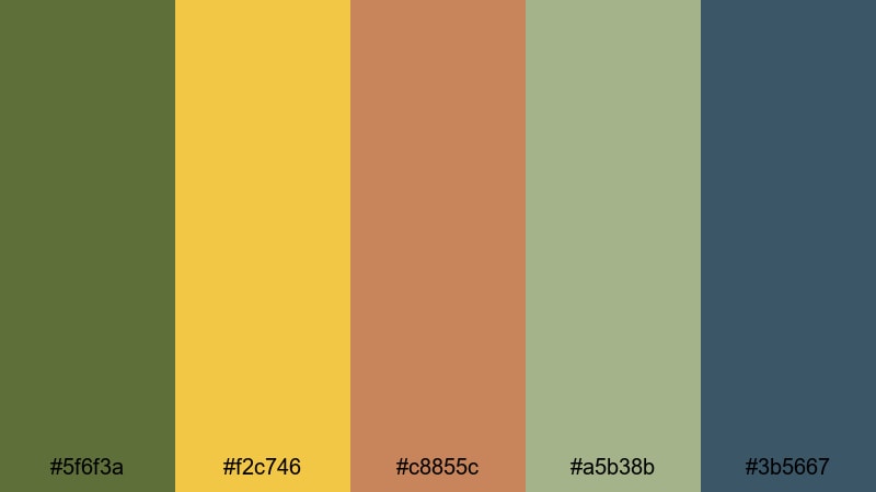 olive grove festival hippie color palette with hex codes