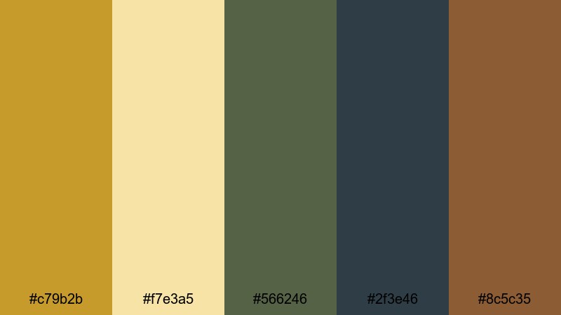 olive grove sunset mustard yellow color palette with hex codes