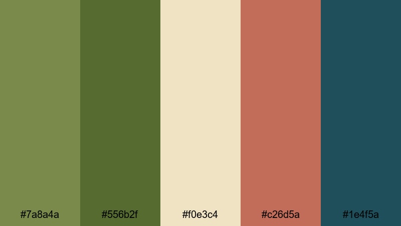 olive martini evening mid century modern color palette with hex codes