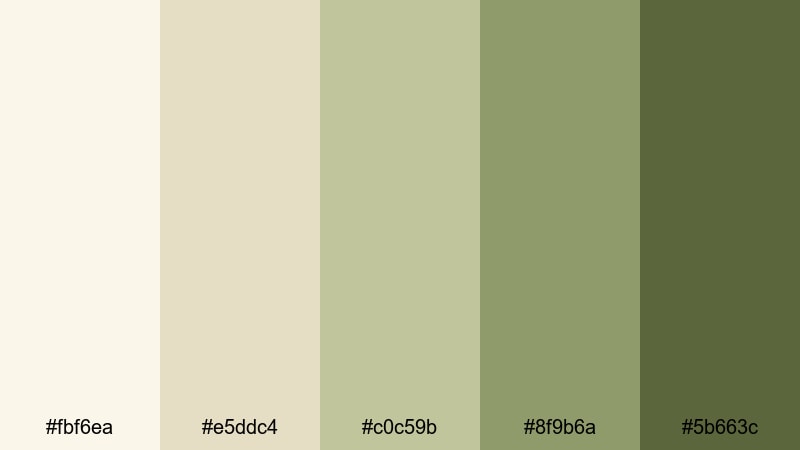 olive orchard breeze cream white color palette with hex codes