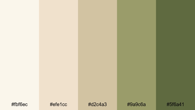 olive orchard breeze white beige color palette with hex codes