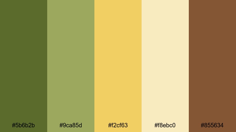 olive orchard market green yellow brown color palette with hex codes