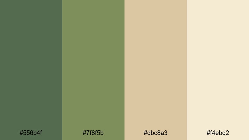 olive sand retreat green tan color palette with hex codes