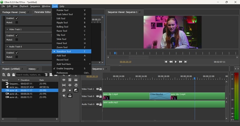 olive editor transitions