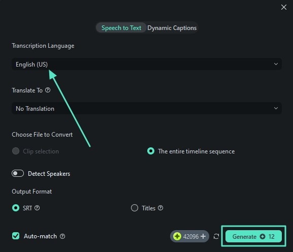 choose language and generate captions