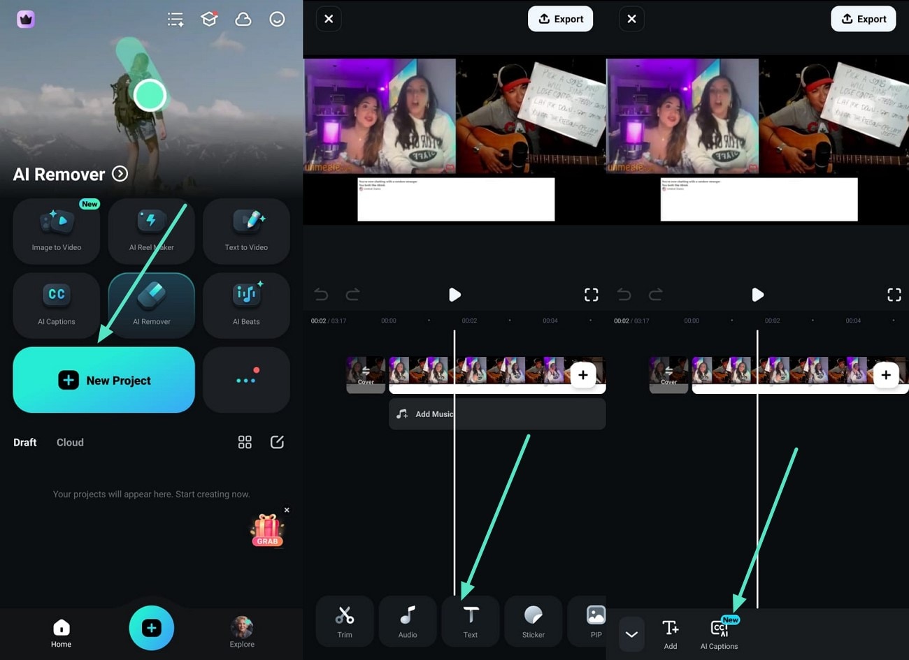 add ai captions with filmora app