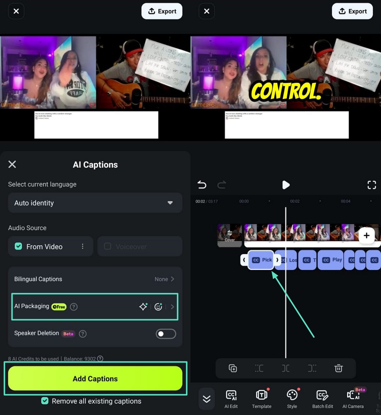 choose language and generate subtitles