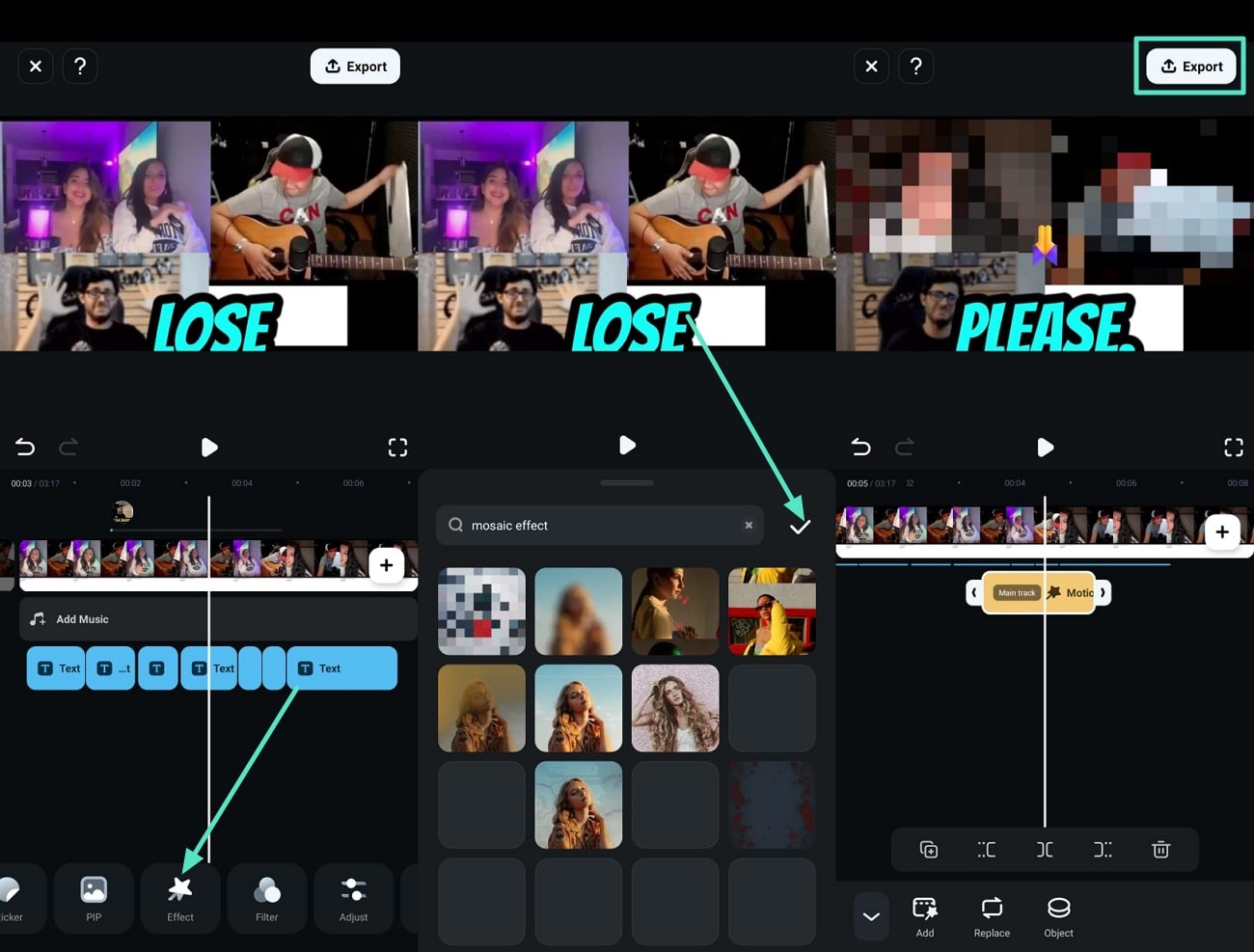 add mosaic effect and export