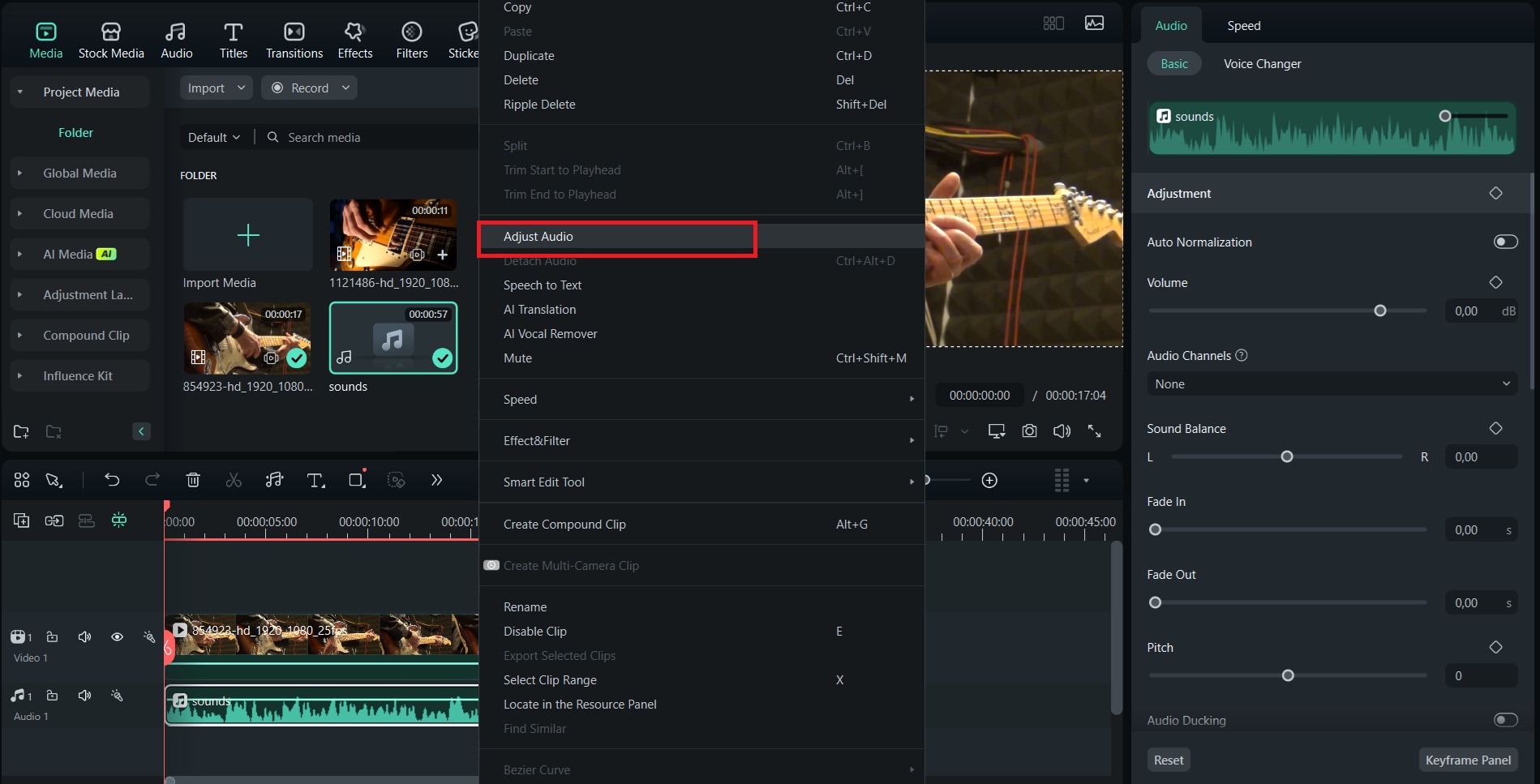 select the adjust audio tools