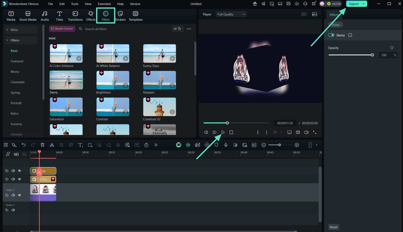 apply filter preview results and export